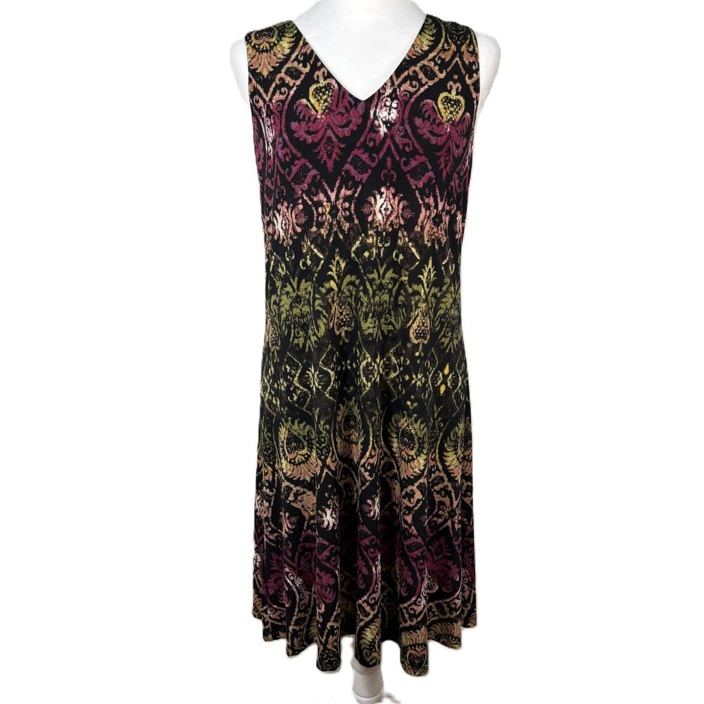 Anne Klein Printed A-Line Tank Dress Sz 4 Boho Maximalist Rainbow Vacation Artsy